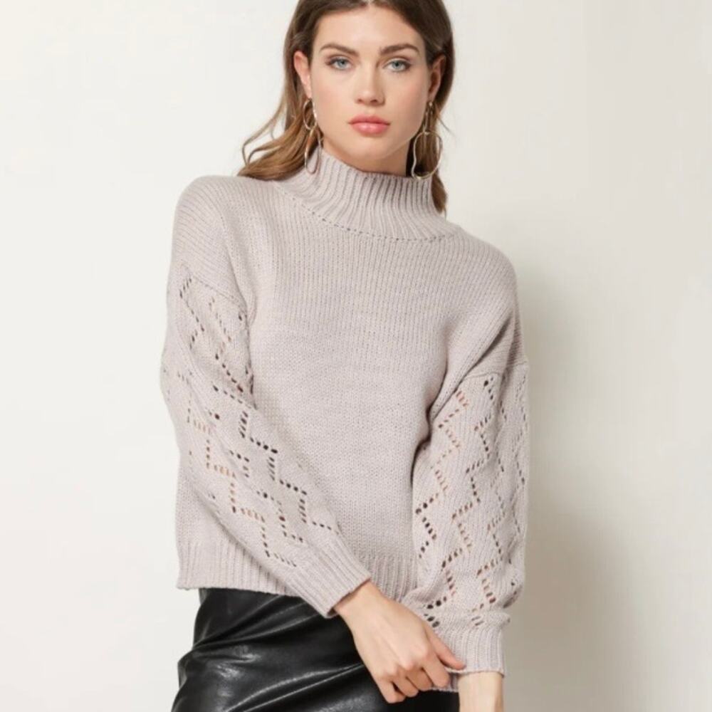 Line and Dot Anthropologie Dahlia Tan Knit Turtleneck Sweater Size XS
